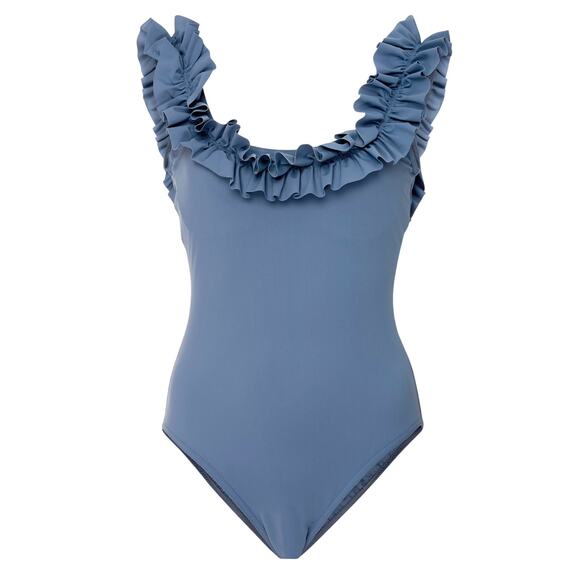 Karla Colletto Mondria Off Shoulder One Piece Swimsuit in Denim Blue - Size 6 - Picture 3 of 16